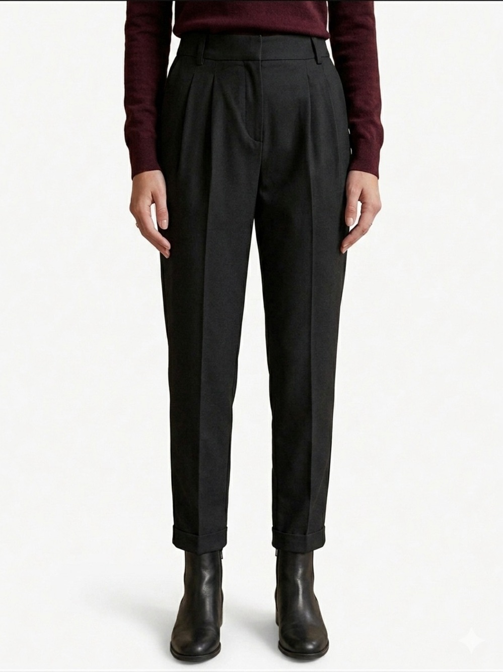 Maje Paris Black Wool Pleated Cuffed Trousers EU 38 Md French Dark Academia Chic